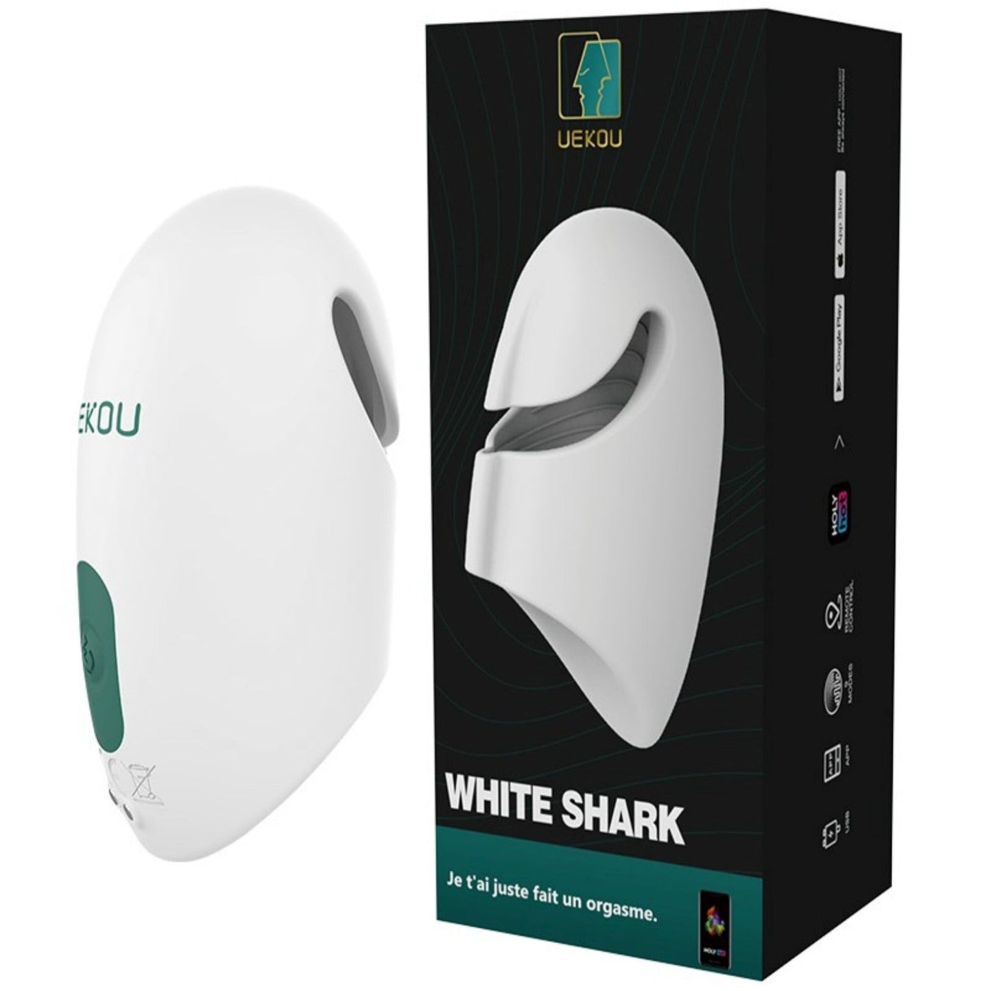 UEKOU White Shark Vibrating Male Masturbator App Controlled-4