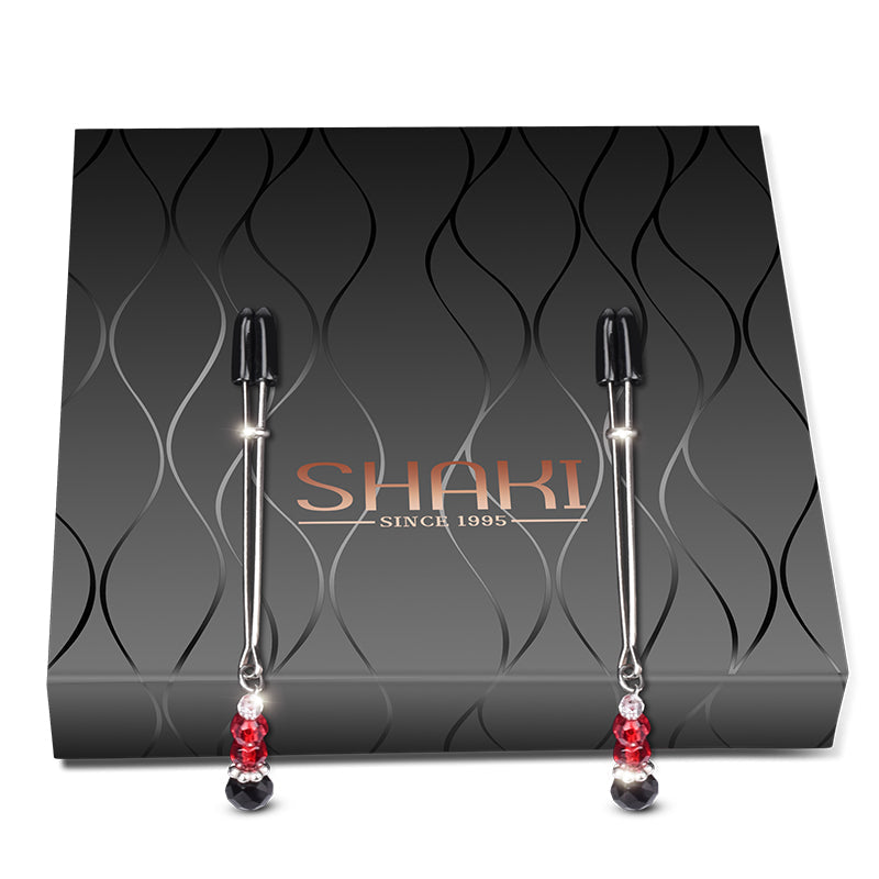 Shaki Black & Red Crystal Pendant Nipple Clamps-0