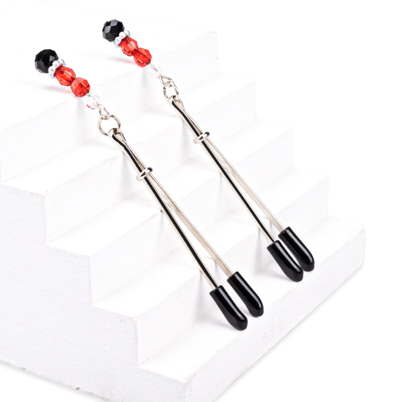 Shaki Black & Red Crystal Pendant Nipple Clamps-2