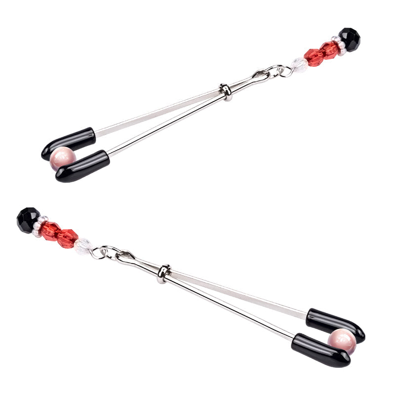 Shaki Black & Red Crystal Pendant Nipple Clamps-3