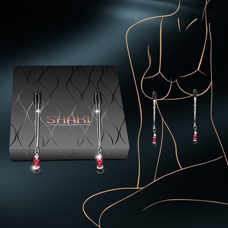 Shaki Black & Red Crystal Pendant Nipple Clamps-1