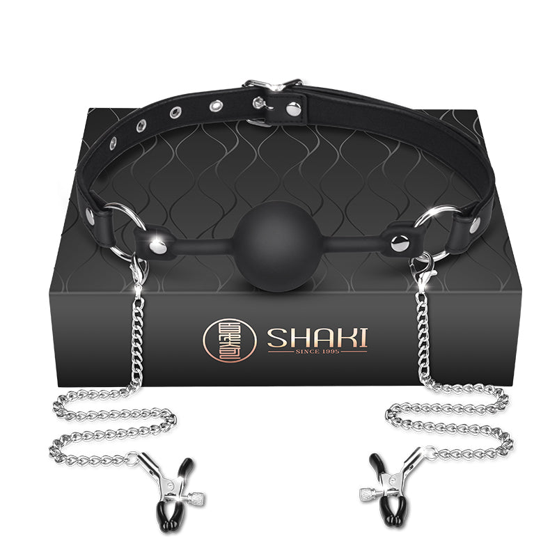 Shaki Mysterious Nipple Clamps and Ball Gag-0