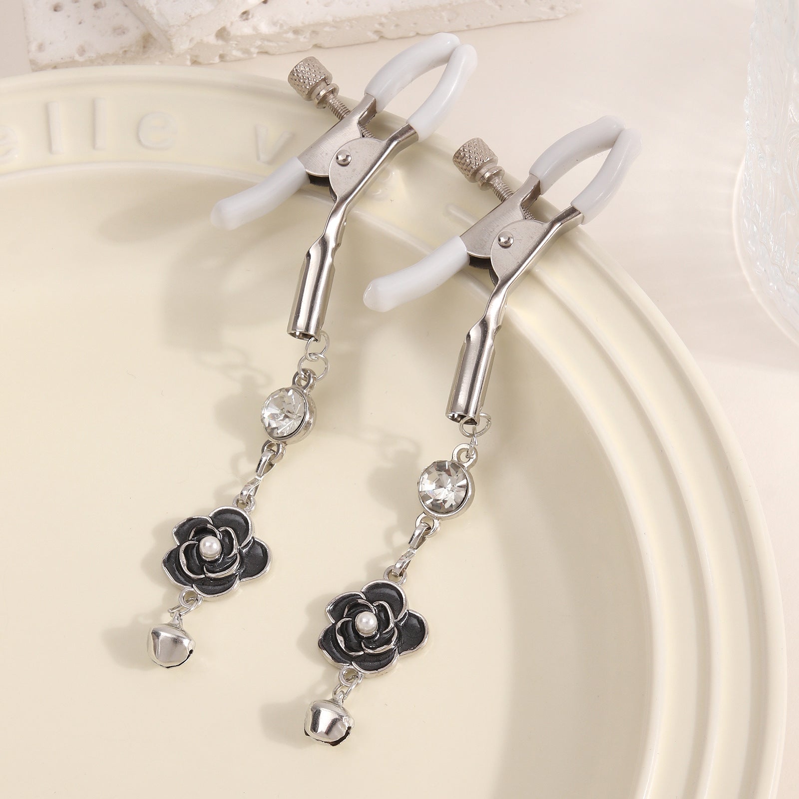 Floral Nipple Clamps with Bell Pendants-3